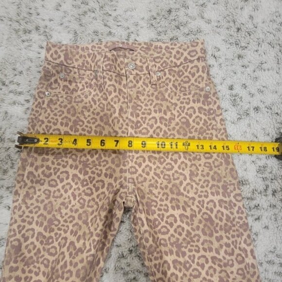 7 For All Mankind SZ 27 Pink Coated Leopard Print High Waist Skinny Ankle Jeans - Picture 6 of 11